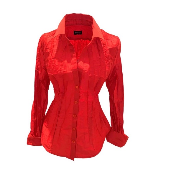 Beluva Tops - Elegant Beluva Red pleated Button-Down Shirt. Washable.Size Medium. NWT.